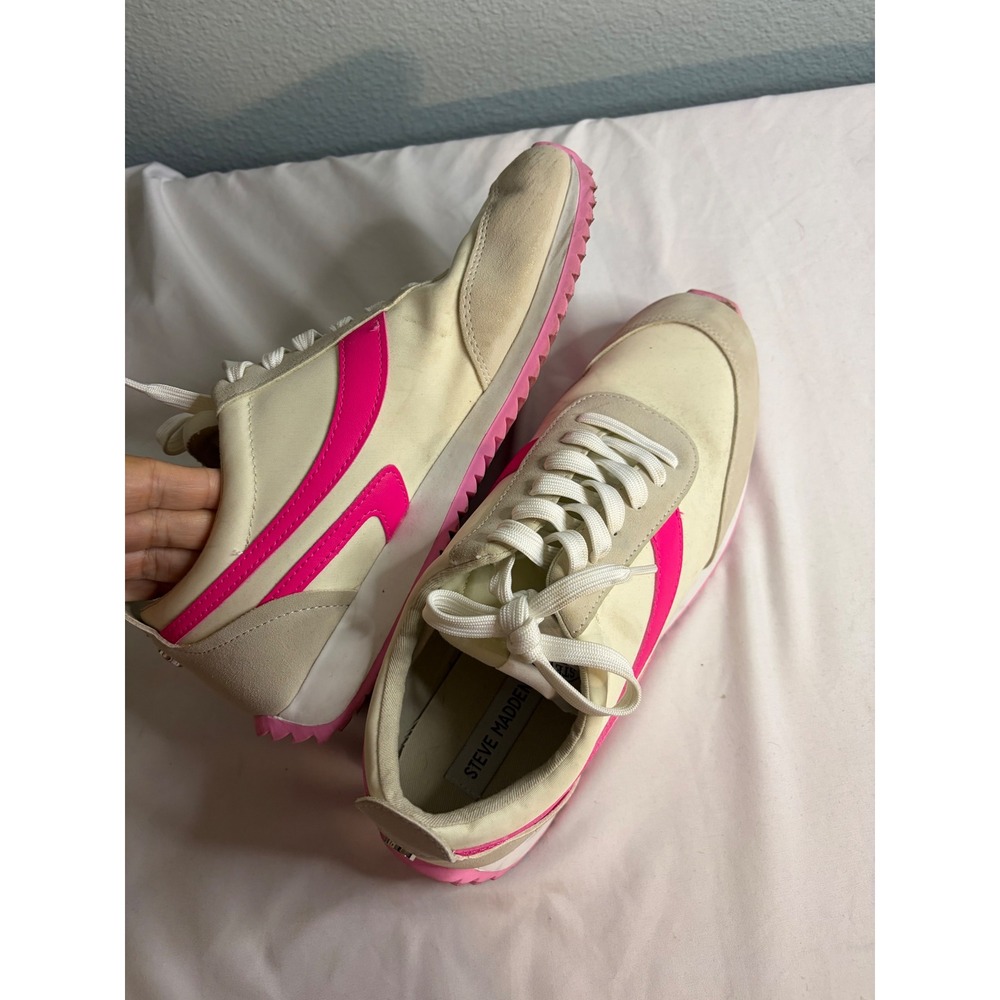 Steve Madden Denney Cream Hot Pink Retro Sneakers DENY01S1 Womens 9M